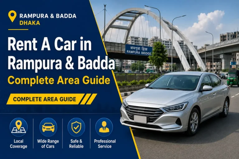 Rental sedan driving near Rampura Bridge and Hatirjheel expressway in Dhaka