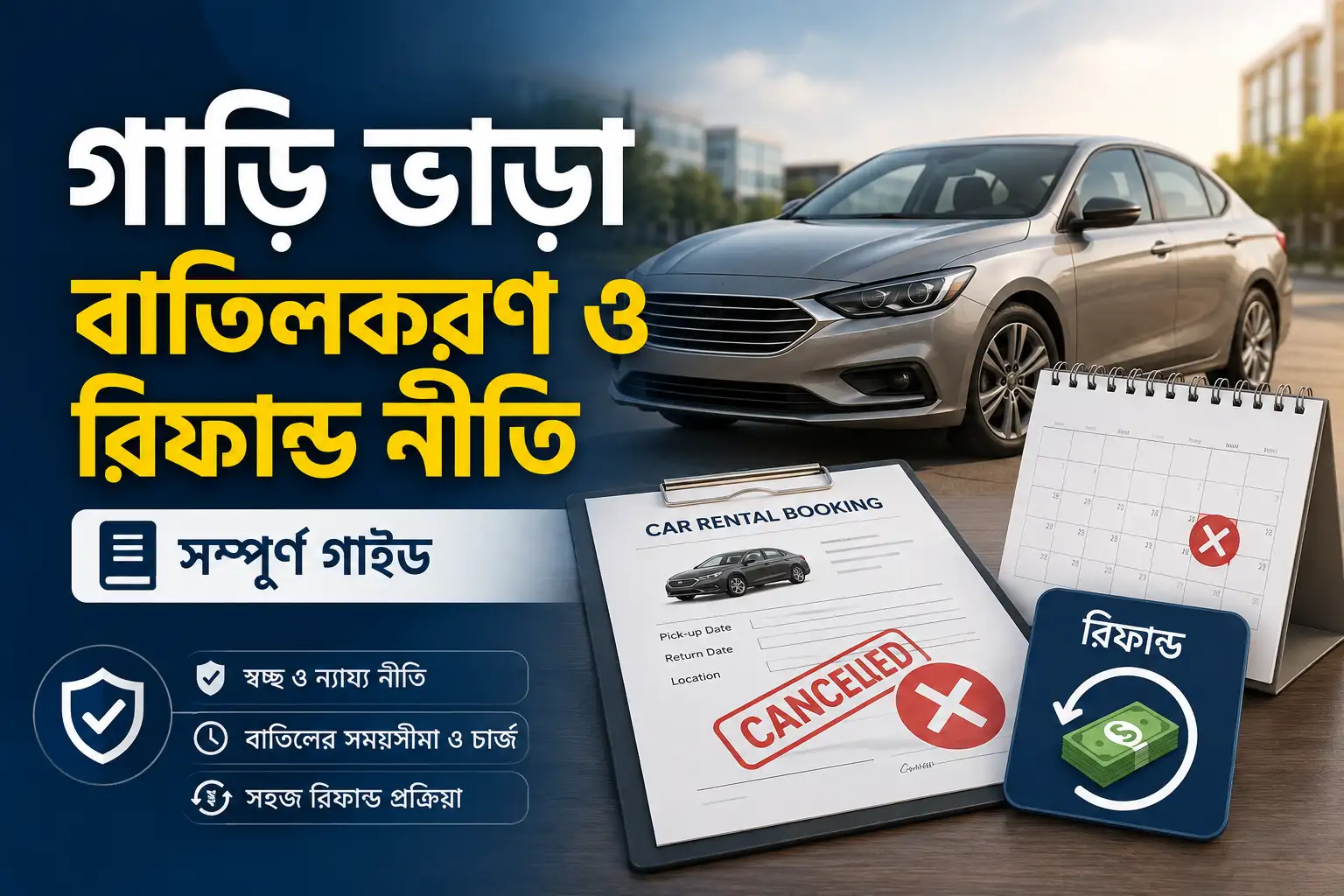 গাড়ি ভাড়া বাতিলকরণ ও রিফান্ড নীতির সম্পূর্ণ গাইডসহ বুকিং বাতিল ও টাকা ফেরতের ধারণা